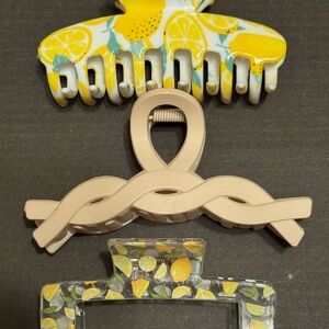 Set of 3 Claw Clips - Lemons , White and Beige